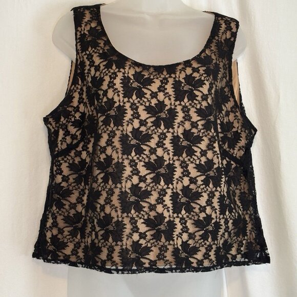 Vintage Danny & Nicole Black Lace Contrast Tank Top - Size 16 - Picture 1 of 5